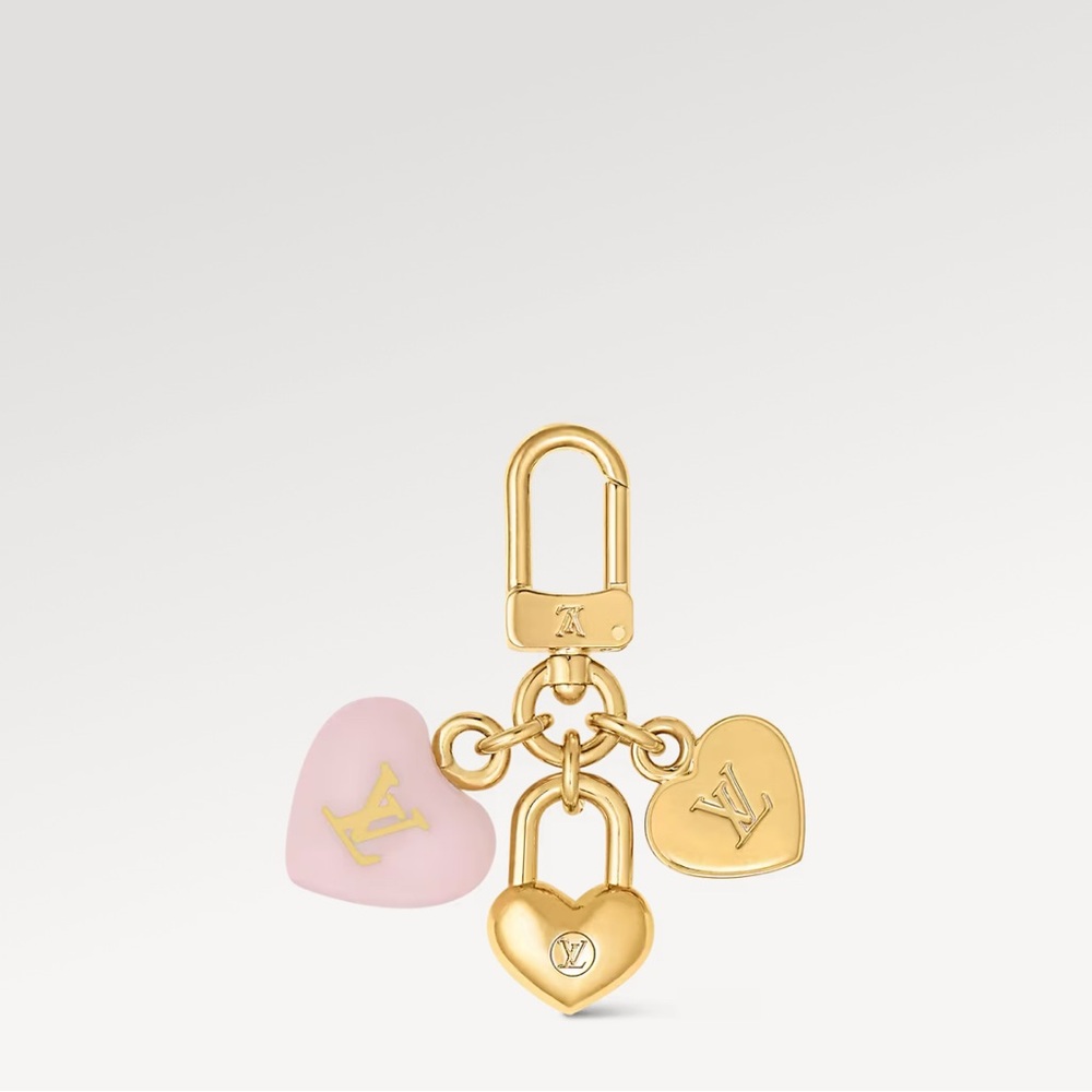 Louis Vuitton Pink and Gold Heart Bag Charm